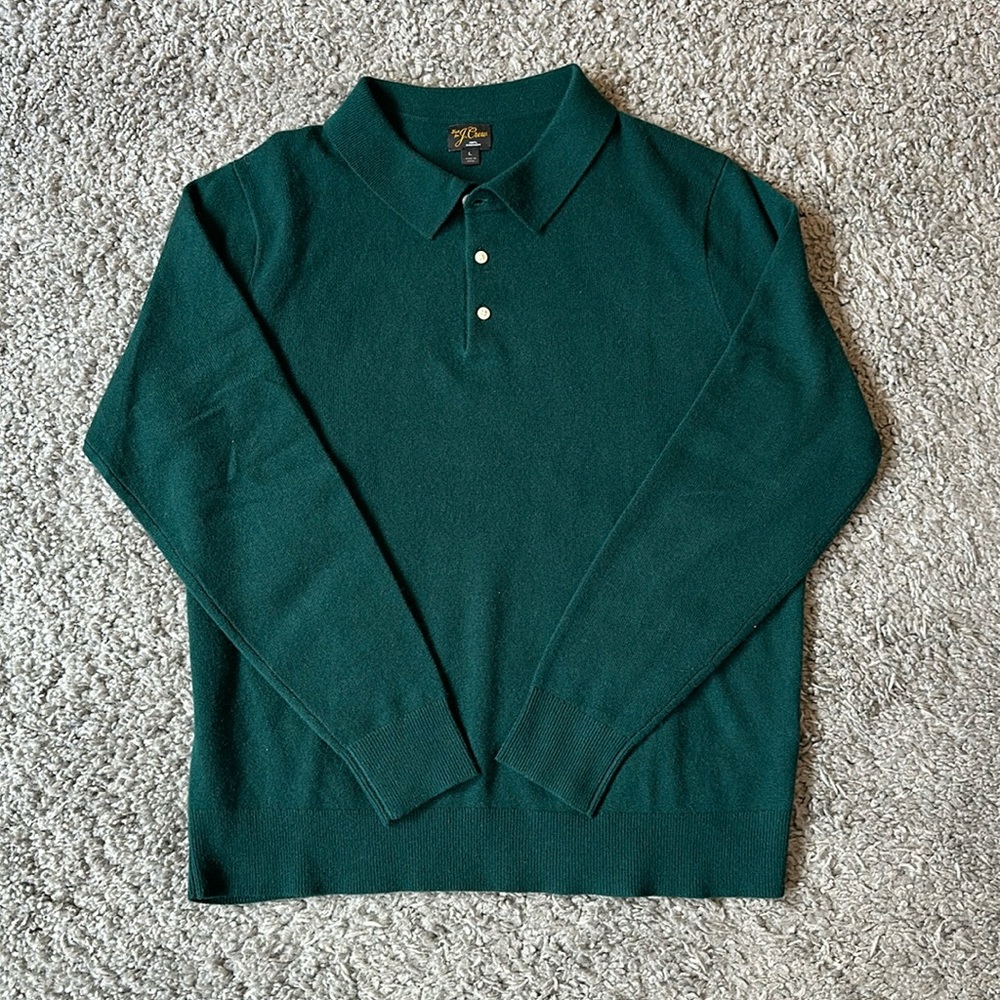 J Crew Cashmere Polo Sweater, size large, green, NWOT